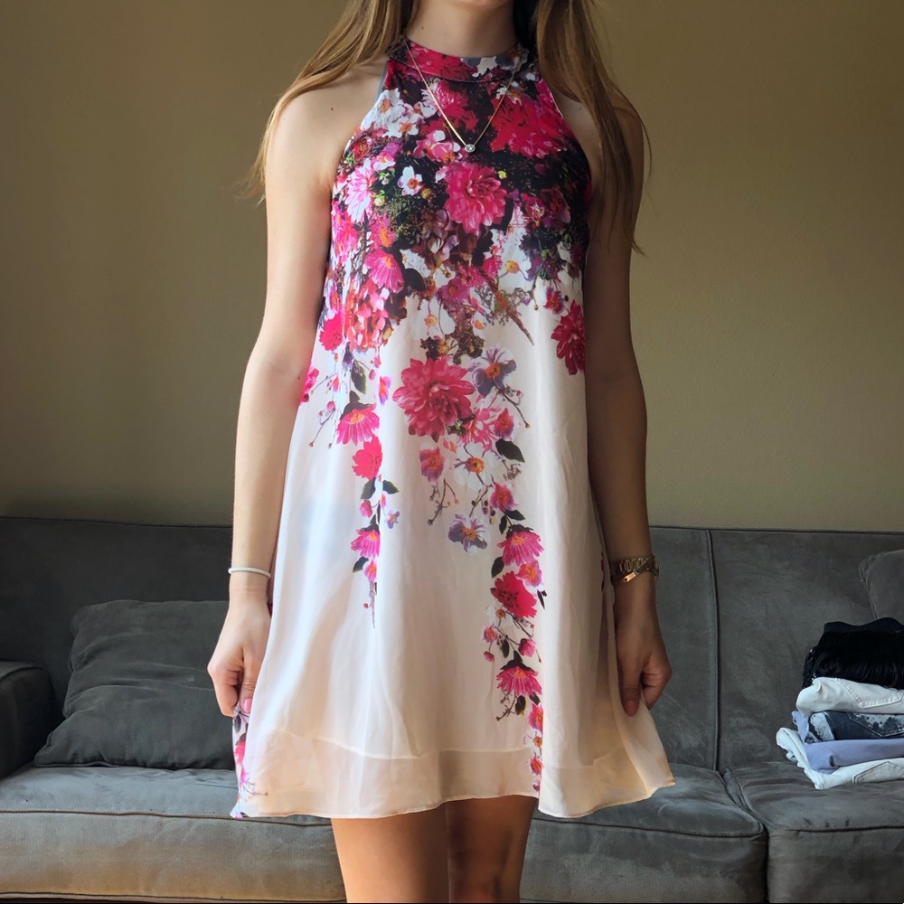 Sheer floral shift dress